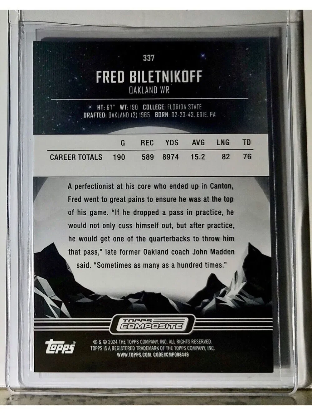 Fred Biletnikoff 2023 Topps Midnight NFL #337 Football Card Oakland Raiders